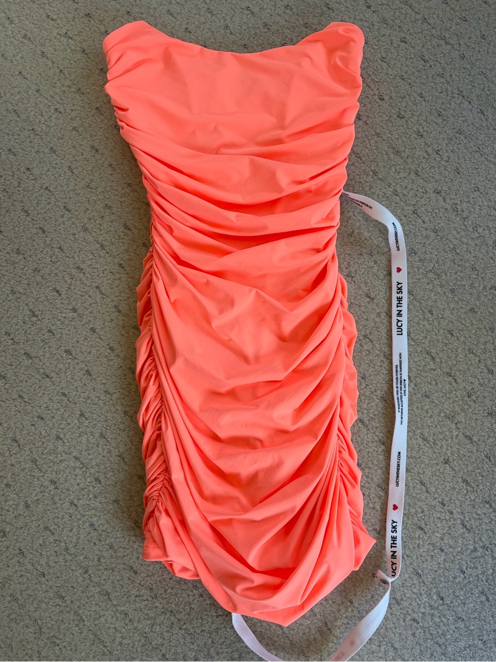 NWOT Lucy In The Sky Neon Orange Corset Ruched Strapless pointed Mini Dress XS
